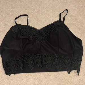 Mudd Black Crochet spaghetti strap crop top with lace Size X Large
